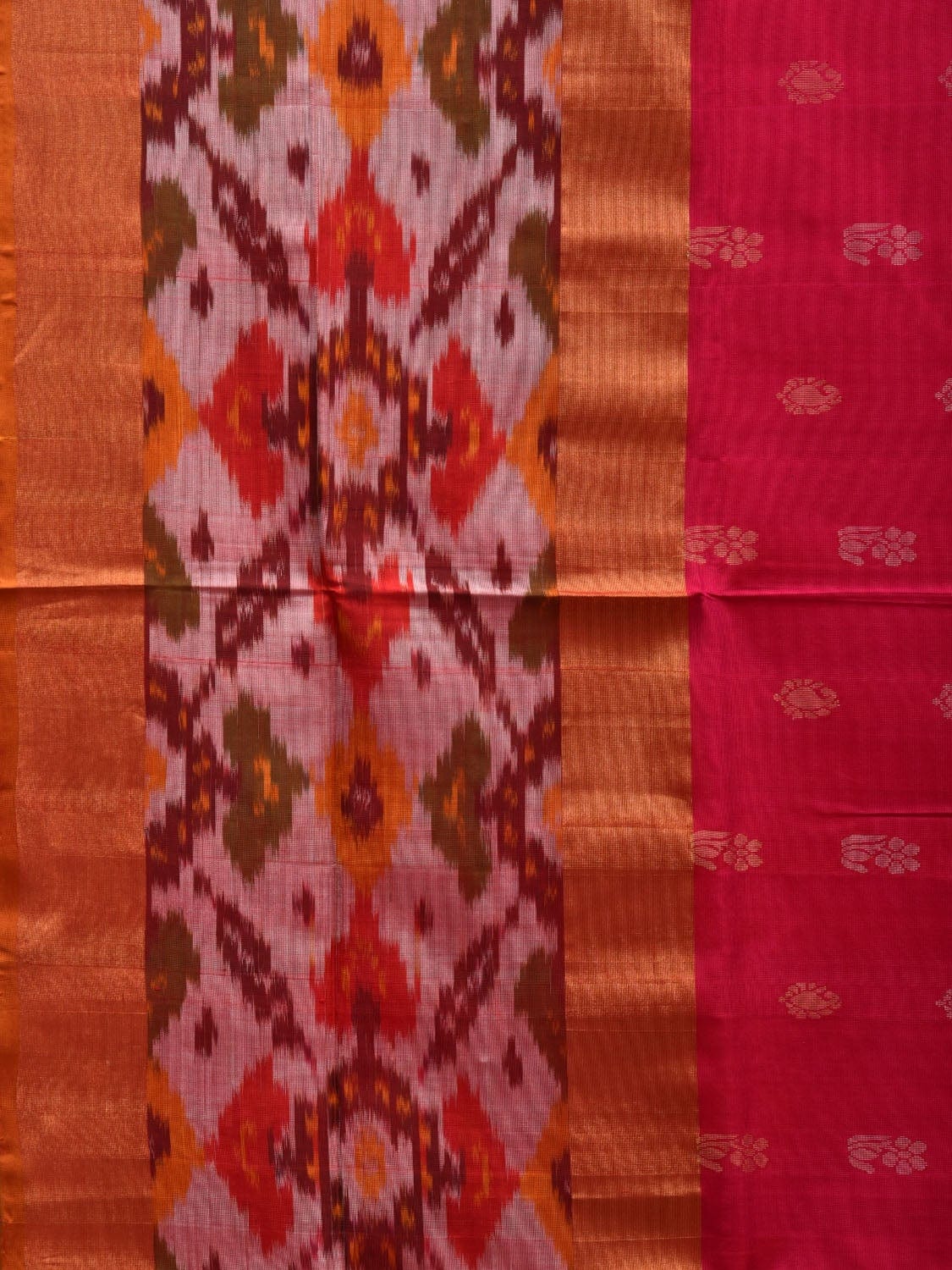 Pink and Mustard Uppada Silk Handloom Saree with Ikat Border Design u1826
