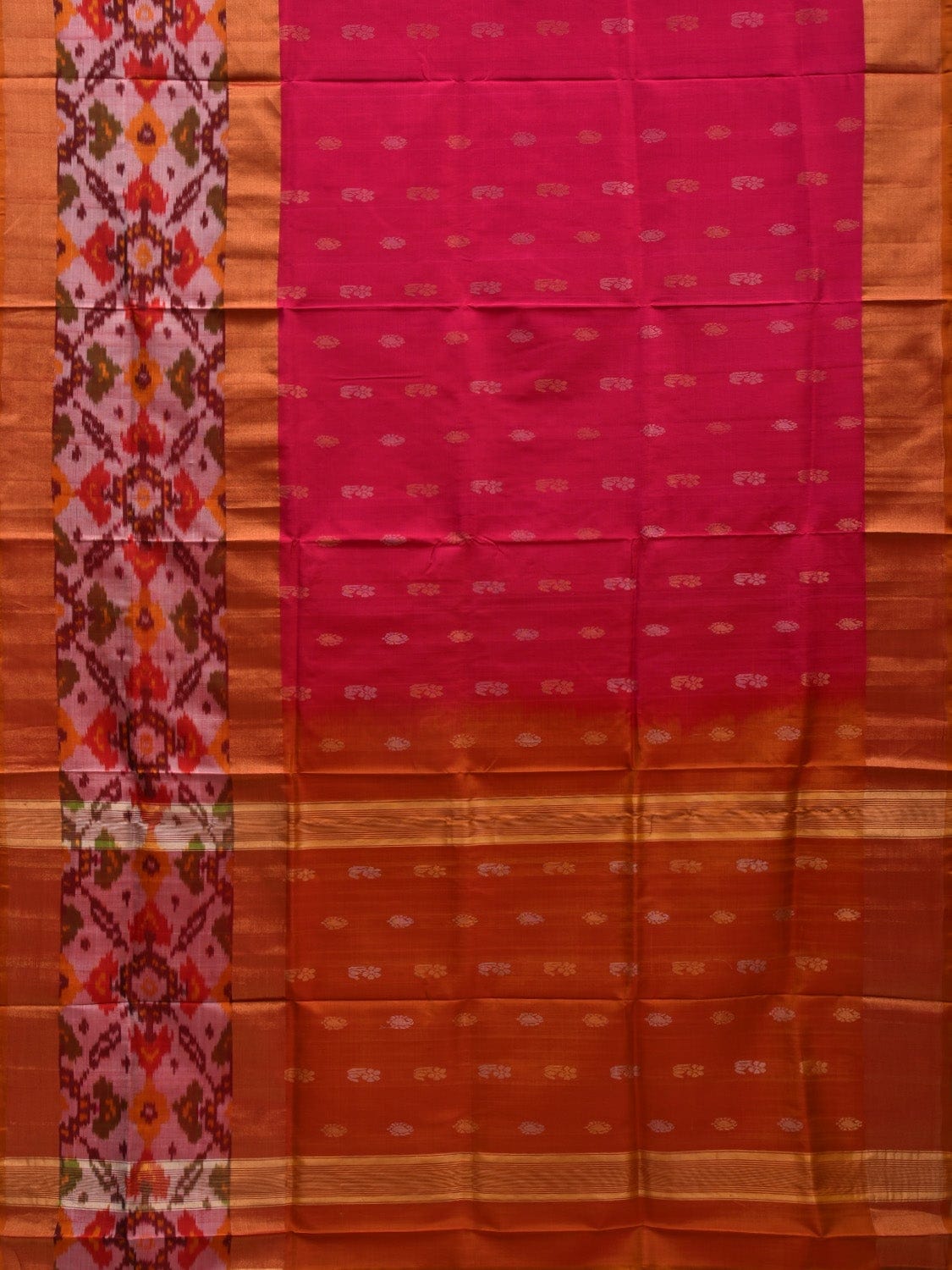 Pink and Mustard Uppada Silk Handloom Saree with Ikat Border Design u1826