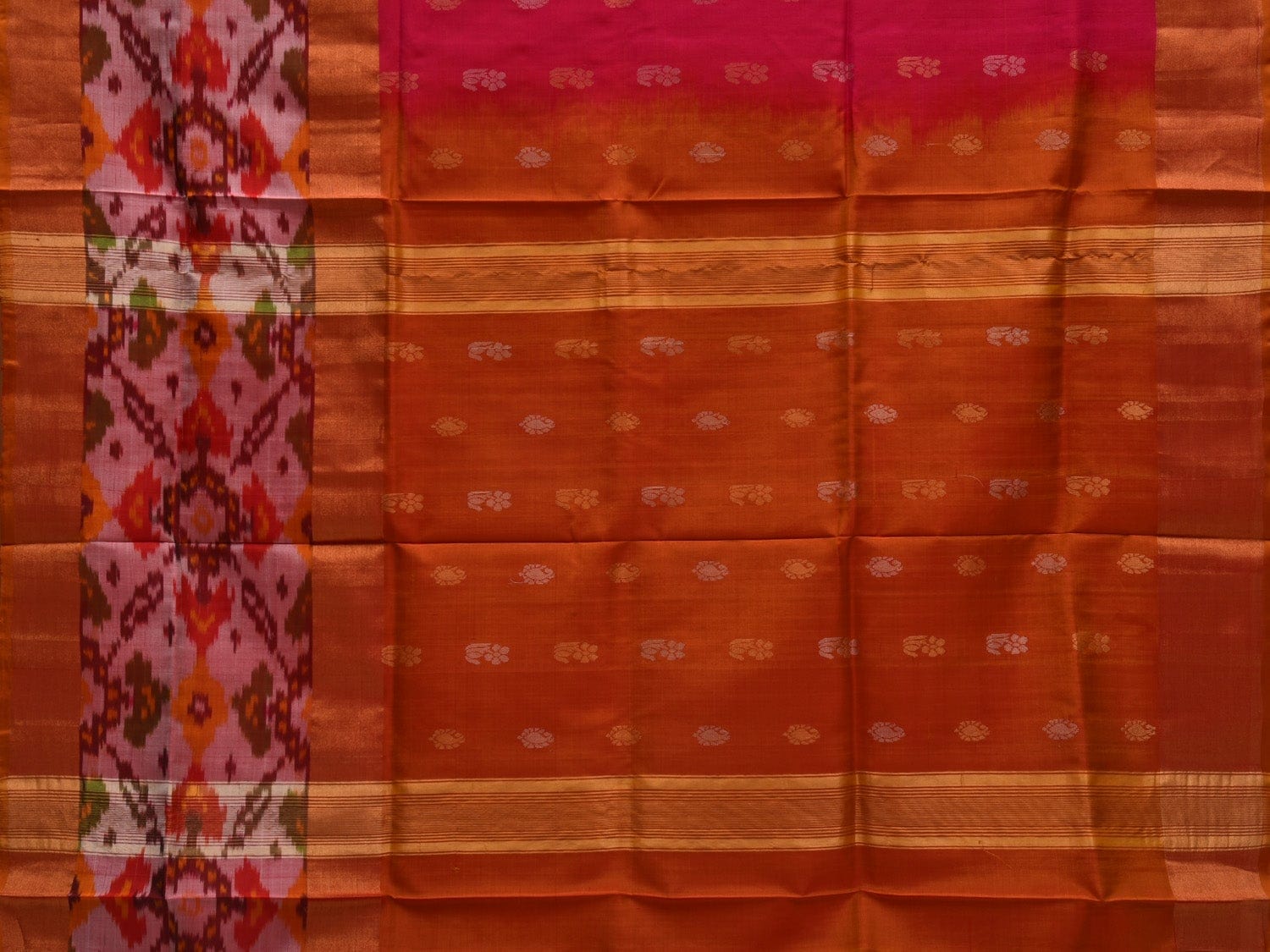 Pink and Mustard Uppada Silk Handloom Saree with Ikat Border Design u1826