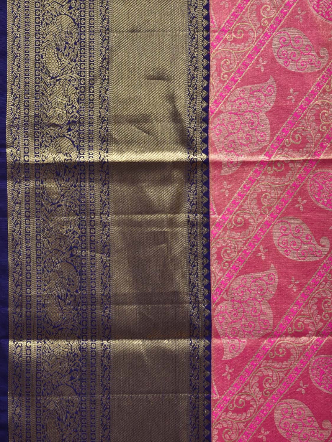 Pink and Navy Kanchipuram Silk Handloom Saree with All Over Diagonal Design k0526