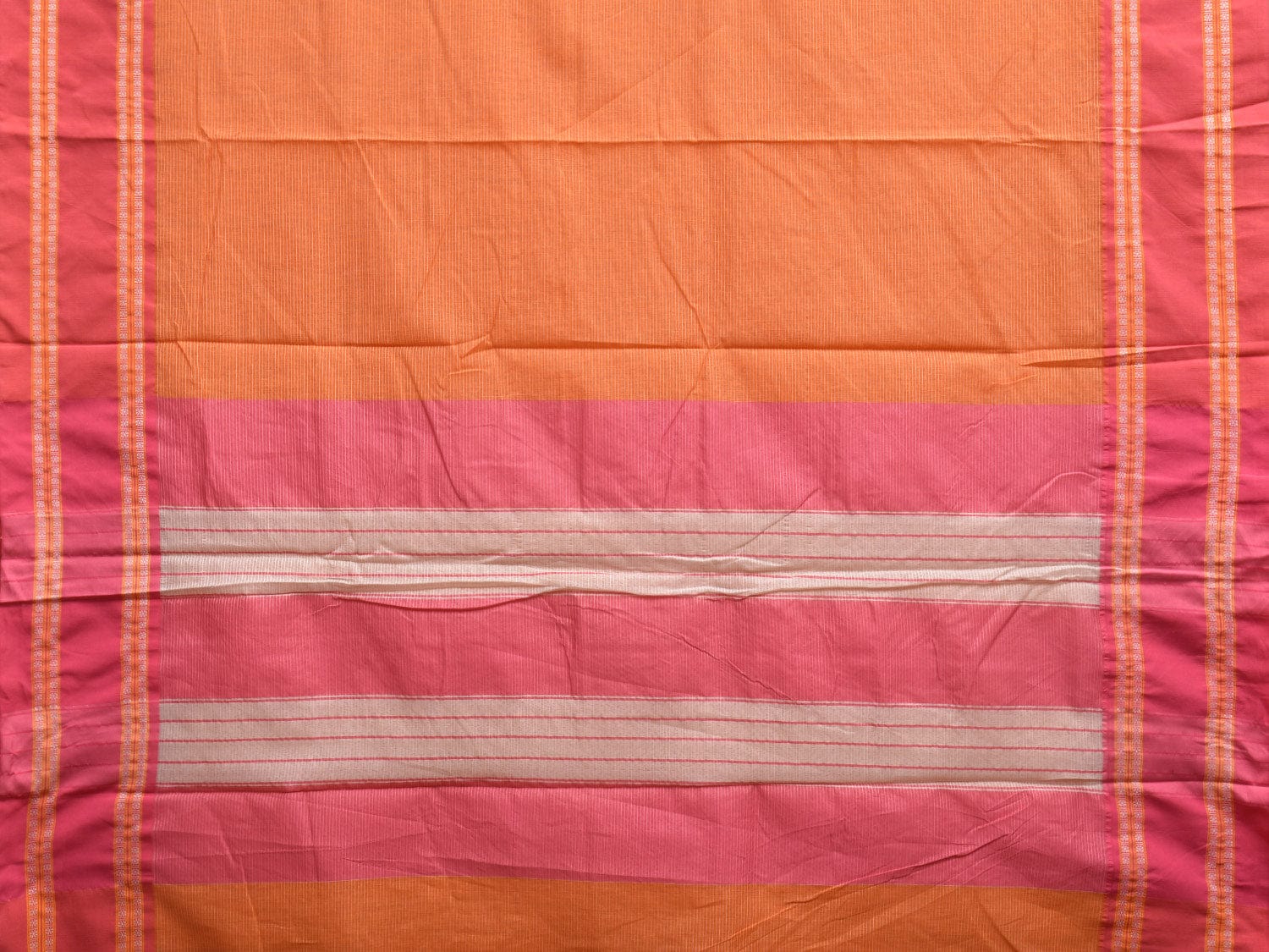 Pink and Orange Bamboo Cotton Saree with Strips Design No Blouse bc0339