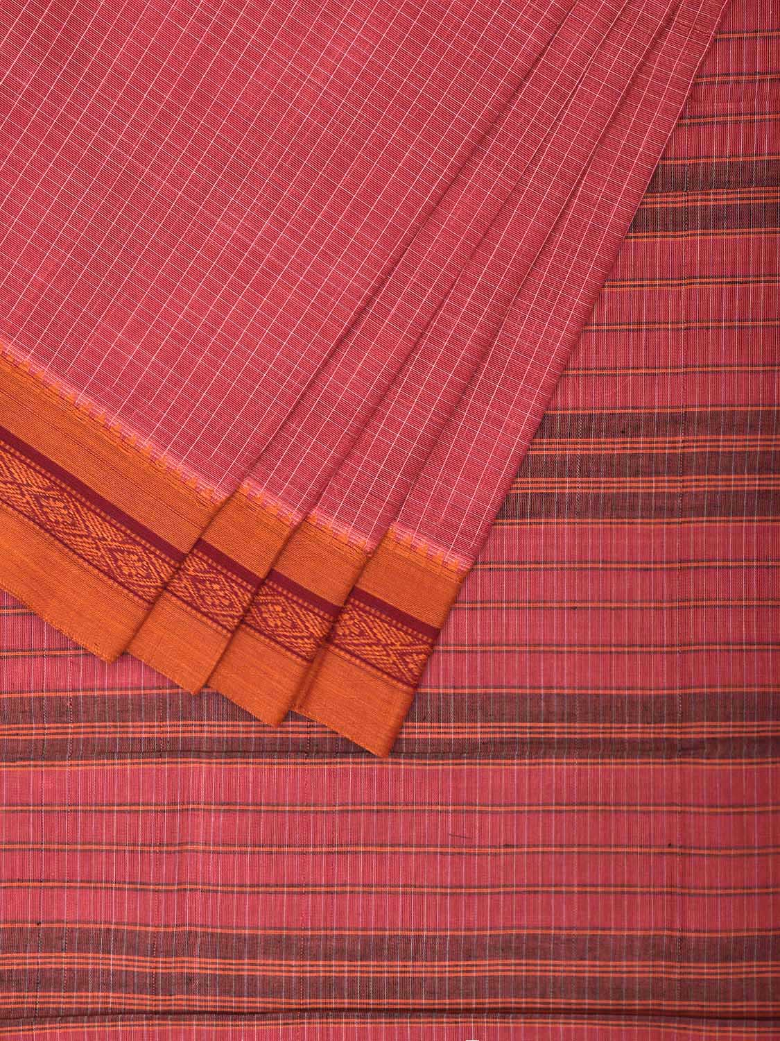 Pink and Orange Narayanpet Cotton Handloom Saree with Checks Design No Blouse np1064