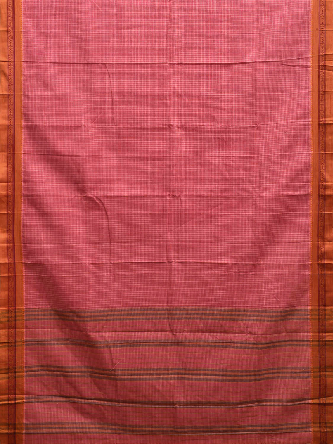 Pink and Orange Narayanpet Cotton Handloom Saree with Checks Design No Blouse np1064