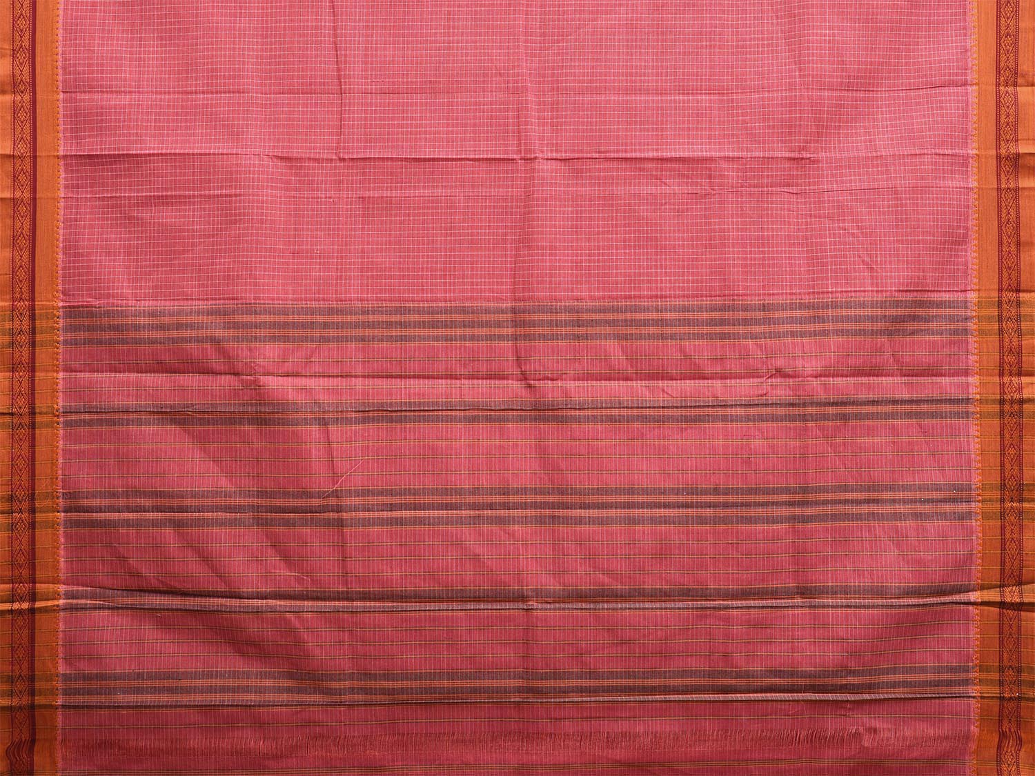 Pink and Orange Narayanpet Cotton Handloom Saree with Checks Design No Blouse np1064