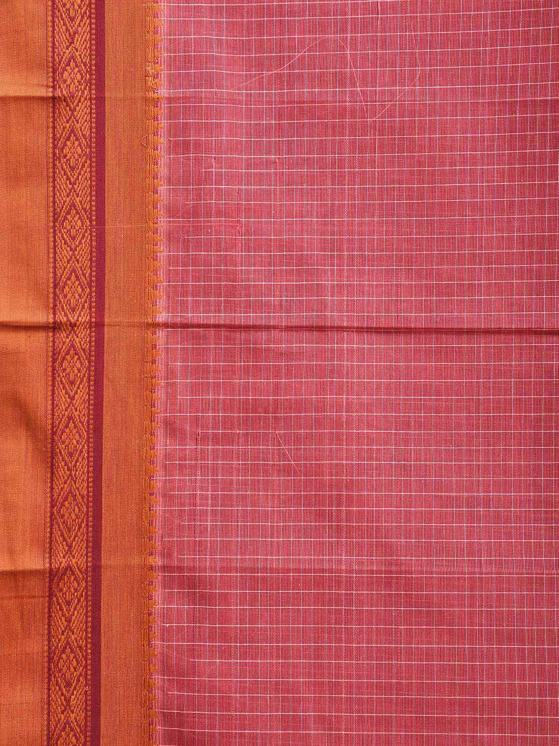 Pink and Orange Narayanpet Cotton Handloom Saree with Checks Design No Blouse np1064