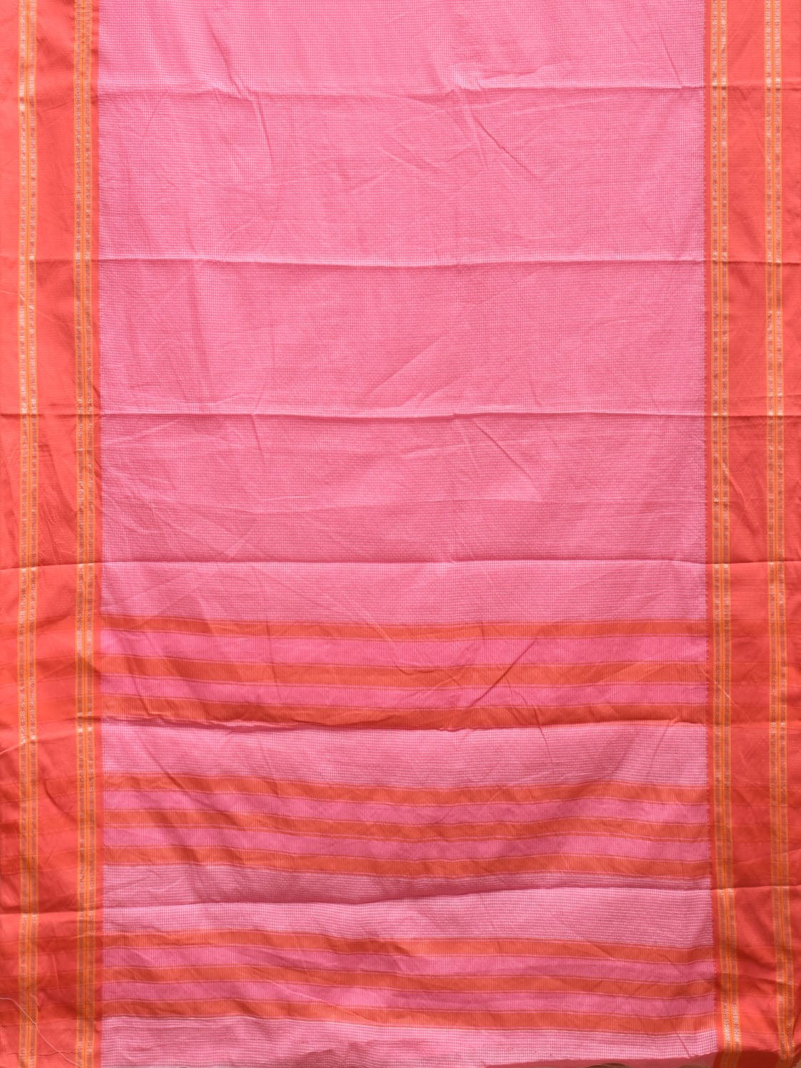 Pink and Peach Bamboo Cotton Saree with Small Checks Design No Blouse bc0337
