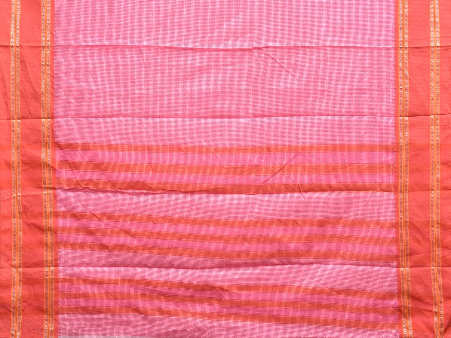 Pink and Peach Bamboo Cotton Saree with Small Checks Design No Blouse bc0337