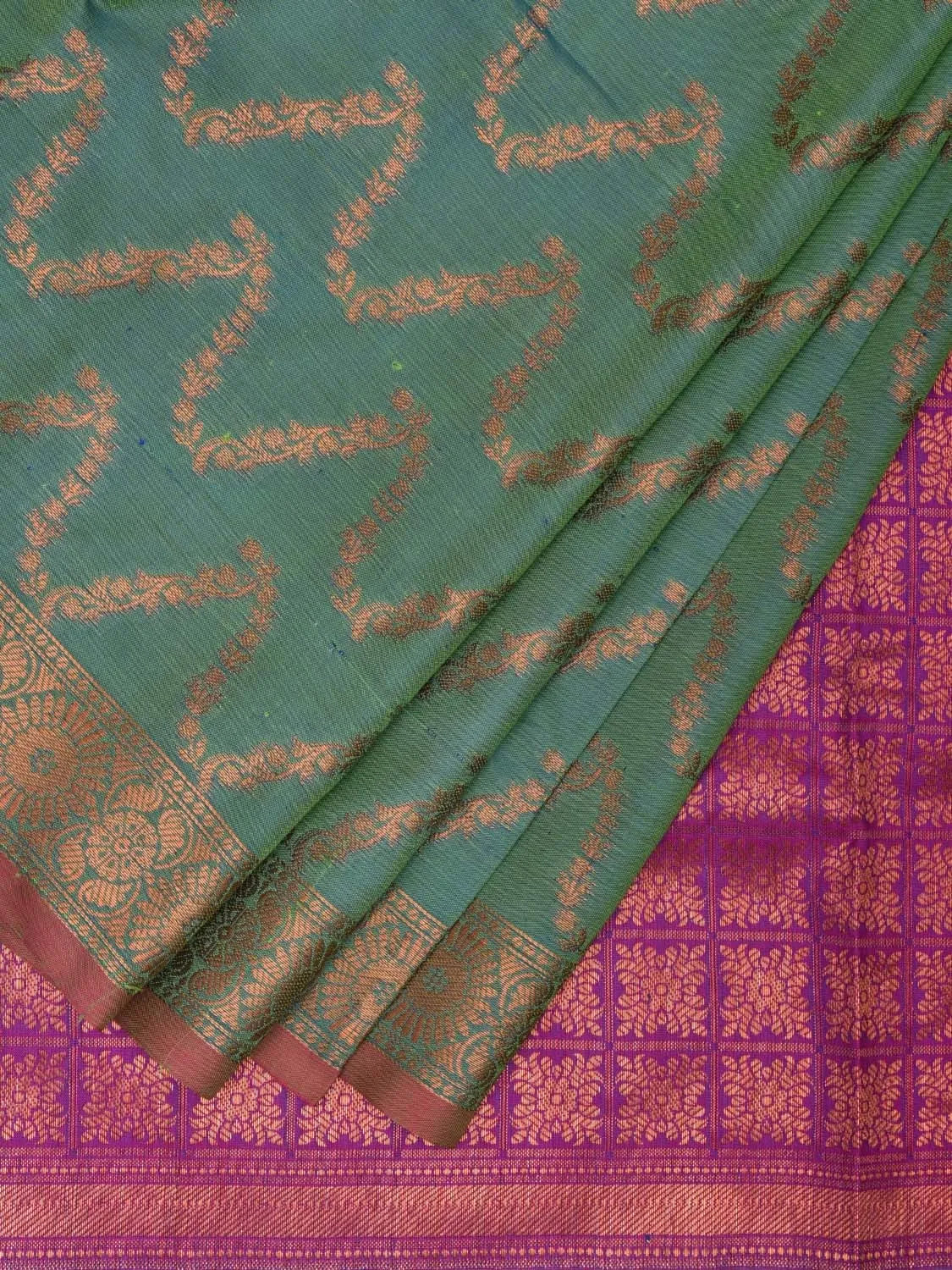 Pink and Pista Katan Silk Saree with Border and Body Butta Design b0063ds