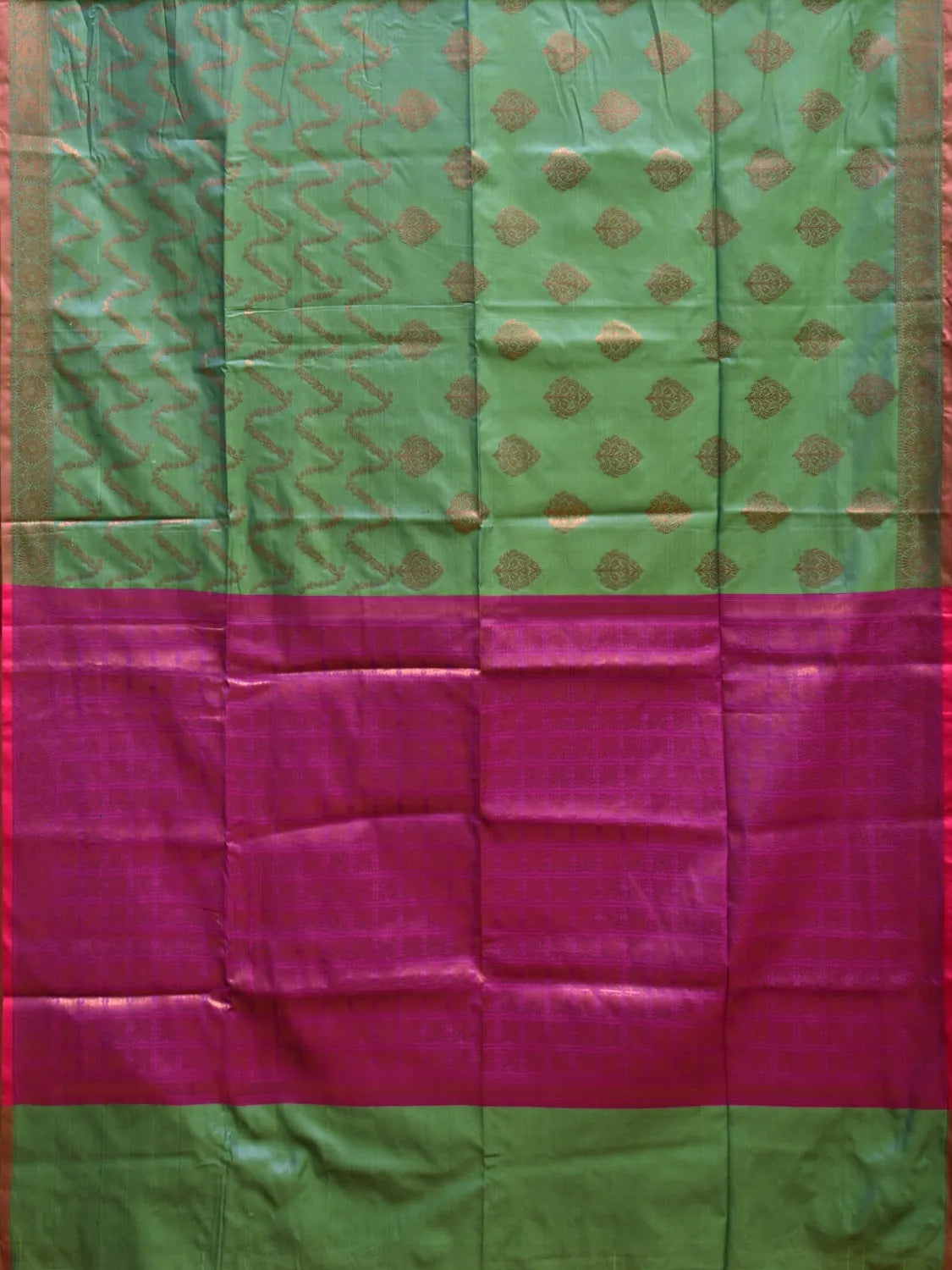 Pink and Pista Katan Silk Saree with Border and Body Butta Design b0063ds