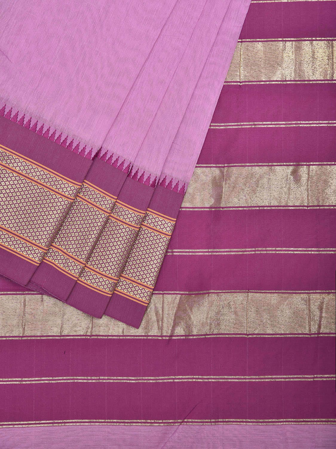 Pink and Purple Bamboo Cotton Plain Saree with Contrast Pallu Design No Blouse bc0652