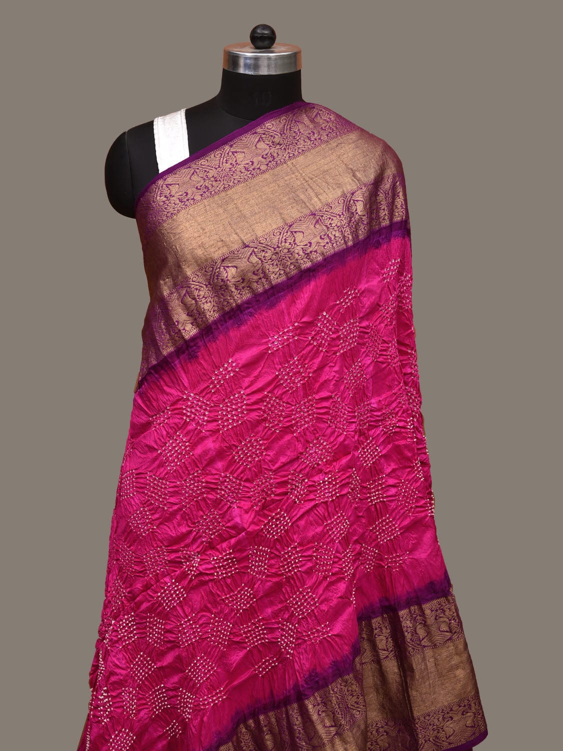 Pink and Purple Bandhani Kanchipuram Silk Handloom Dupatta with Border Design ds3112
