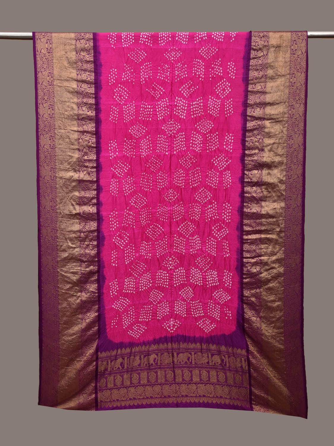 Pink and Purple Bandhani Kanchipuram Silk Handloom Dupatta with Border Design ds3112
