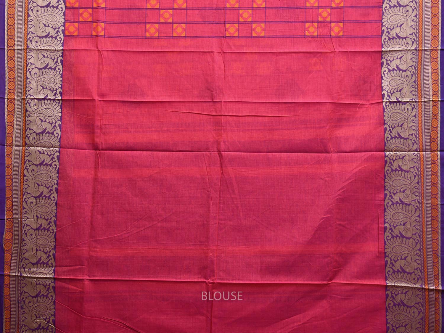 Pink and Purple Kanchipuram Cotton Saree with Checks Buta and Pallu Design k0789