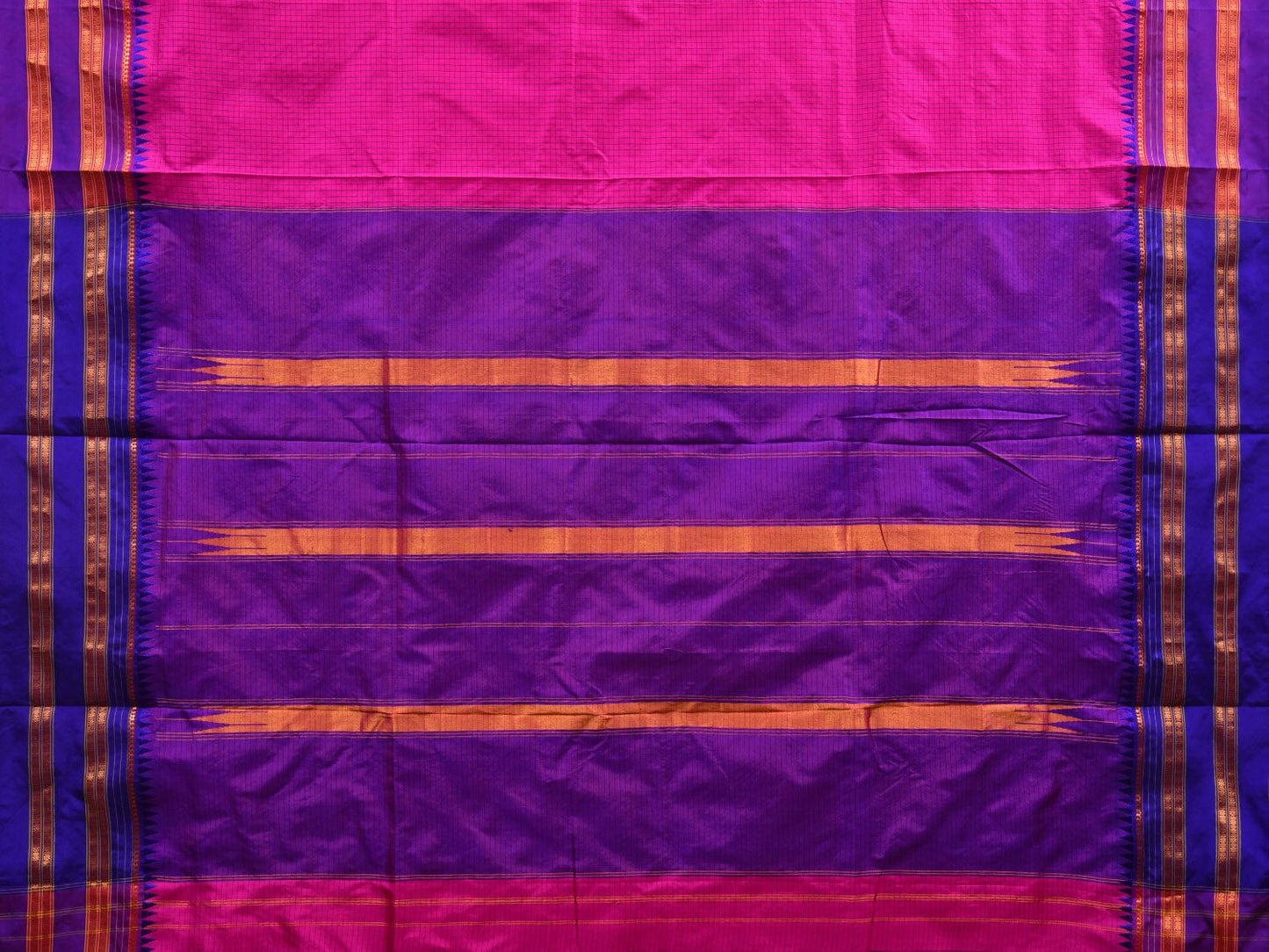 Pink and Purple Narayanpet Silk Handloom Plain Saree with Traditional Border Design No Blouse np0583