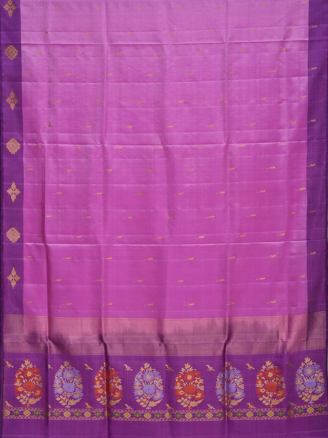 Pink and Purple Silk Handloom Saree with One Side Border and Pallu Design o0267