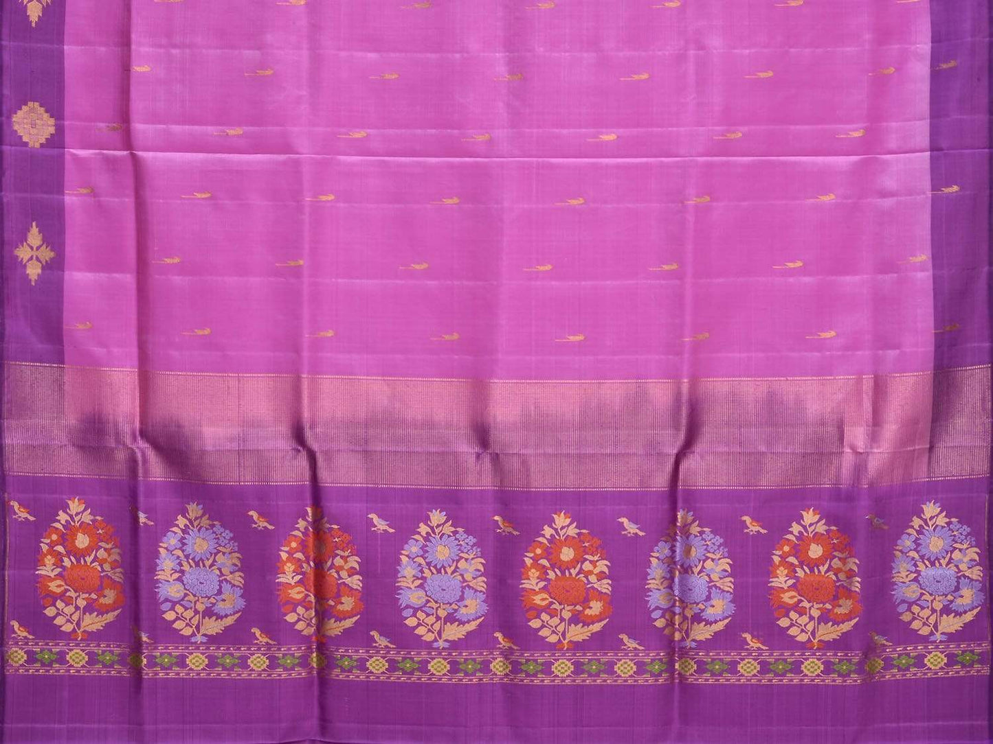 Pink and Purple Silk Handloom Saree with One Side Border and Pallu Design o0267