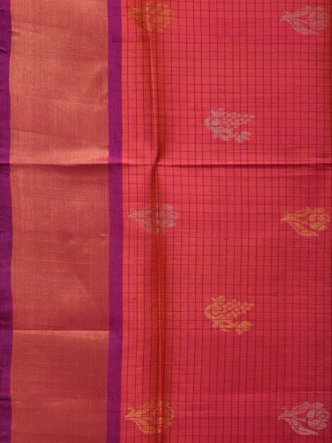 Pink and Purple Uppada Silk Handloom Saree with Body Buta and Checks Design u2195
