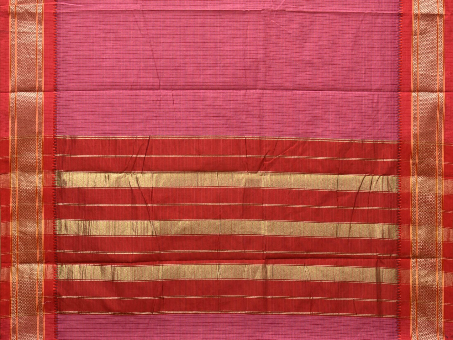 Pink and Red Bamboo Cotton Saree with Checks Design No Blouse bc0252