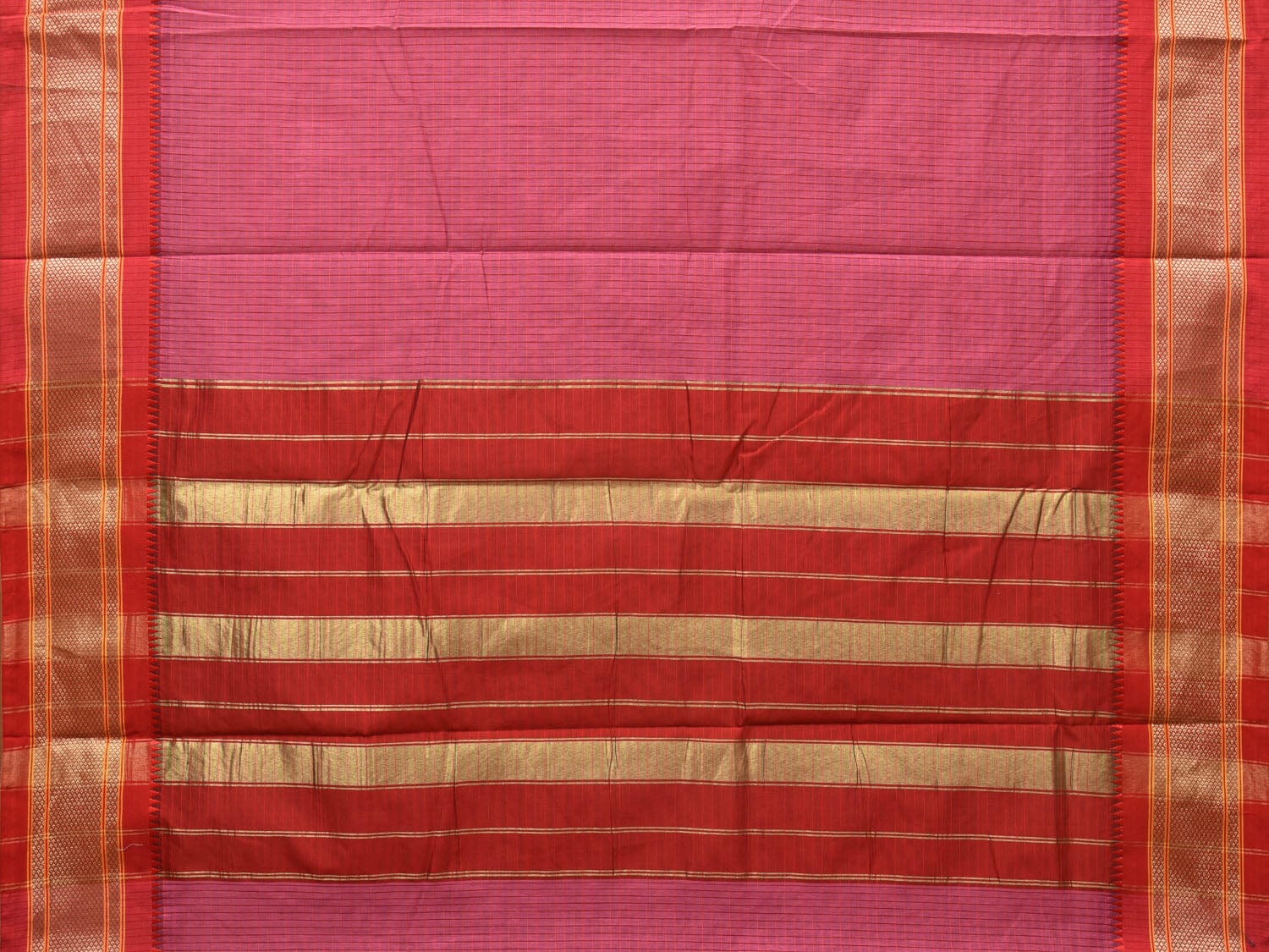 Pink and Red Bamboo Cotton Saree with Checks Design No Blouse bc0252