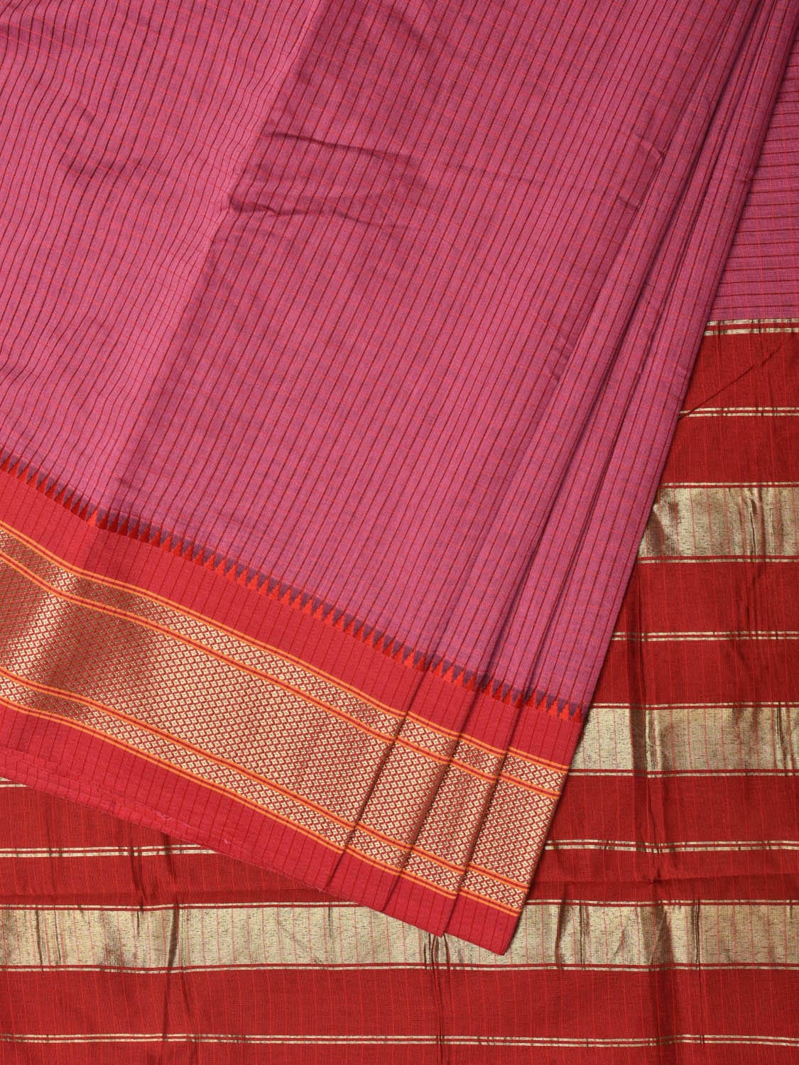 Pink and Red Bamboo Cotton Saree with Checks Design No Blouse bc0252