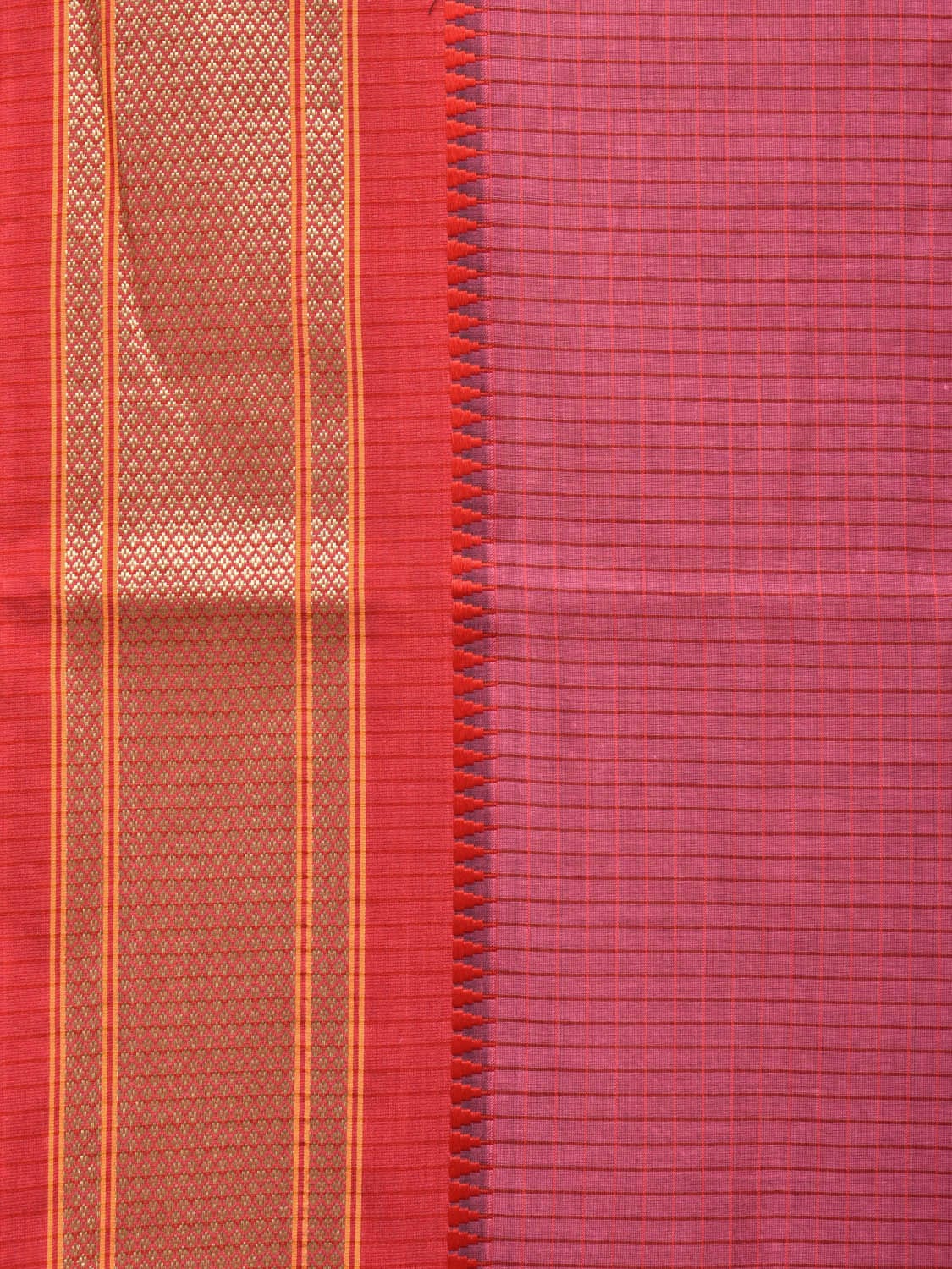 Pink and Red Bamboo Cotton Saree with Checks Design No Blouse bc0252