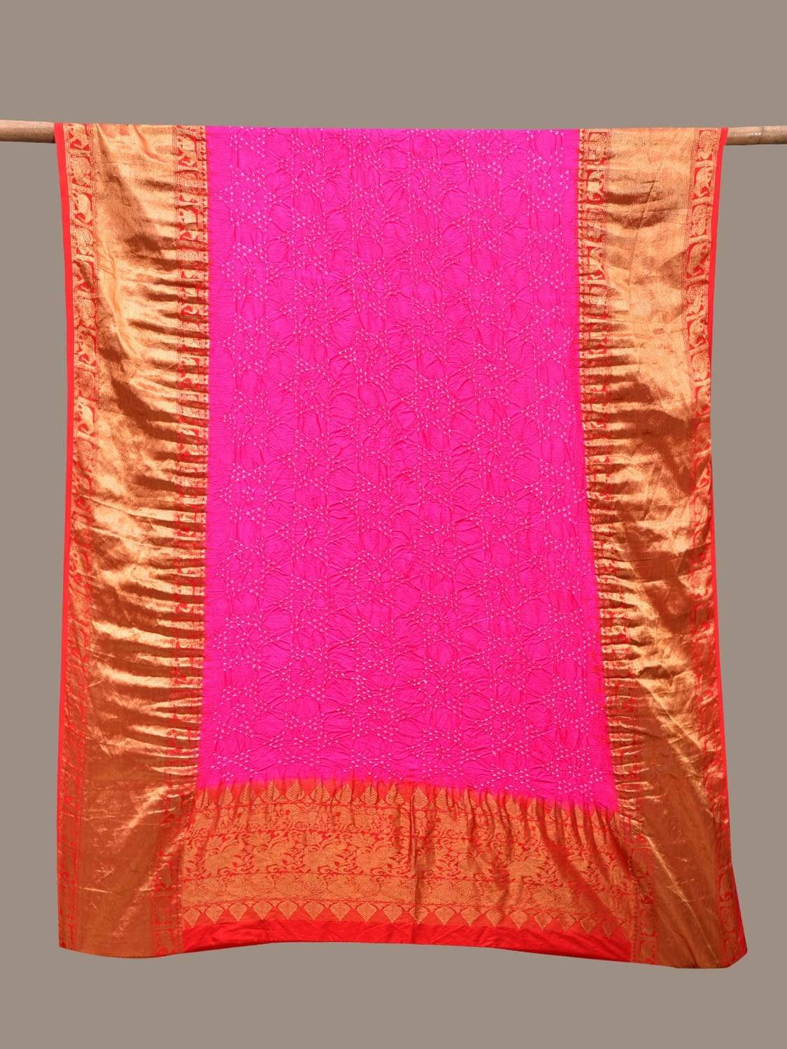 Pink and Red Bandhani Kanchipuram Silk Handloom Dupatta with Border Design ds2290