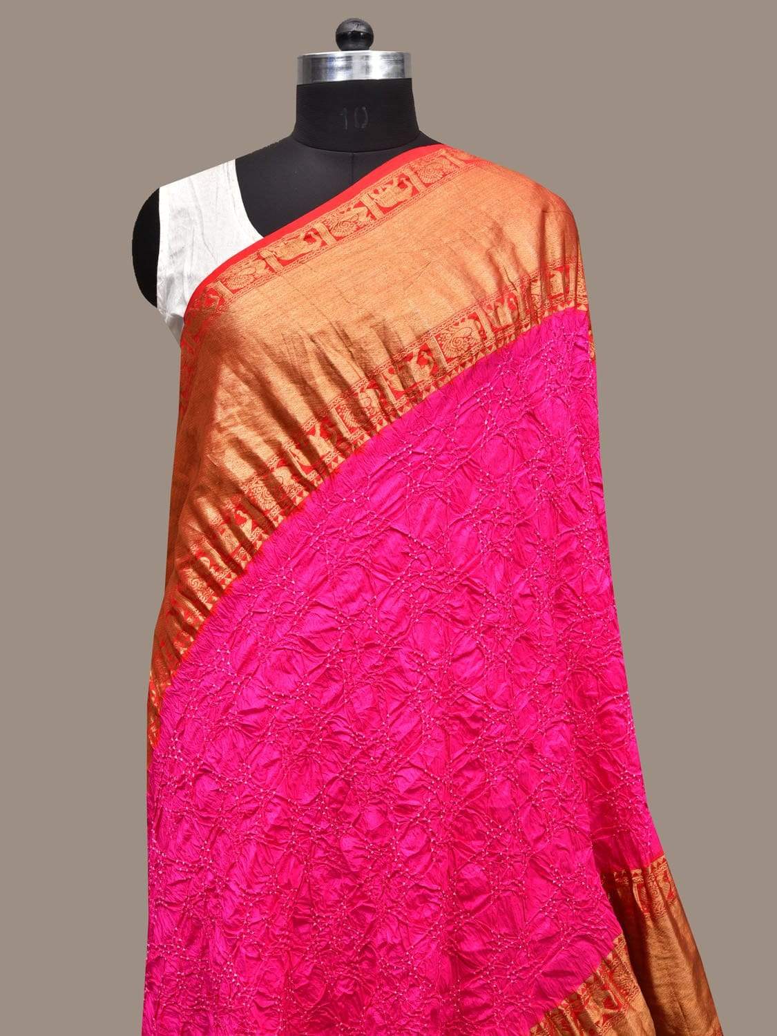Pink and Red Bandhani Kanchipuram Silk Handloom Dupatta with Border Design ds2290