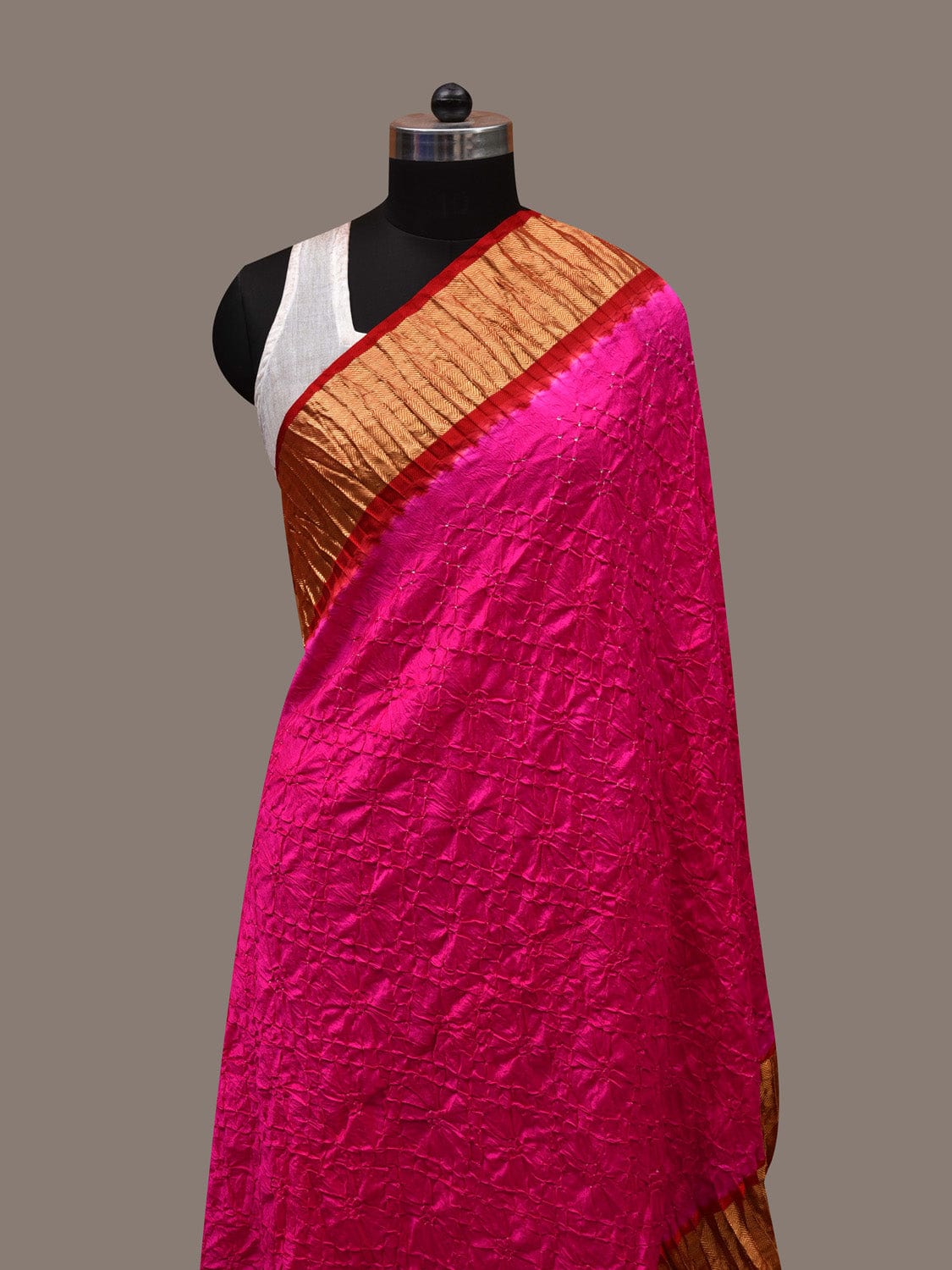 Pink and Red Bandhani Kanchipuram Silk Handloom Dupatta with Border Design ds2743