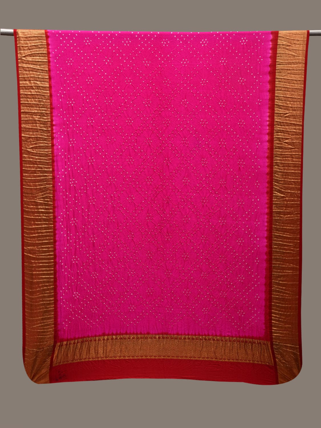 Pink and Red Bandhani Kanchipuram Silk Handloom Dupatta with Border Design ds2743