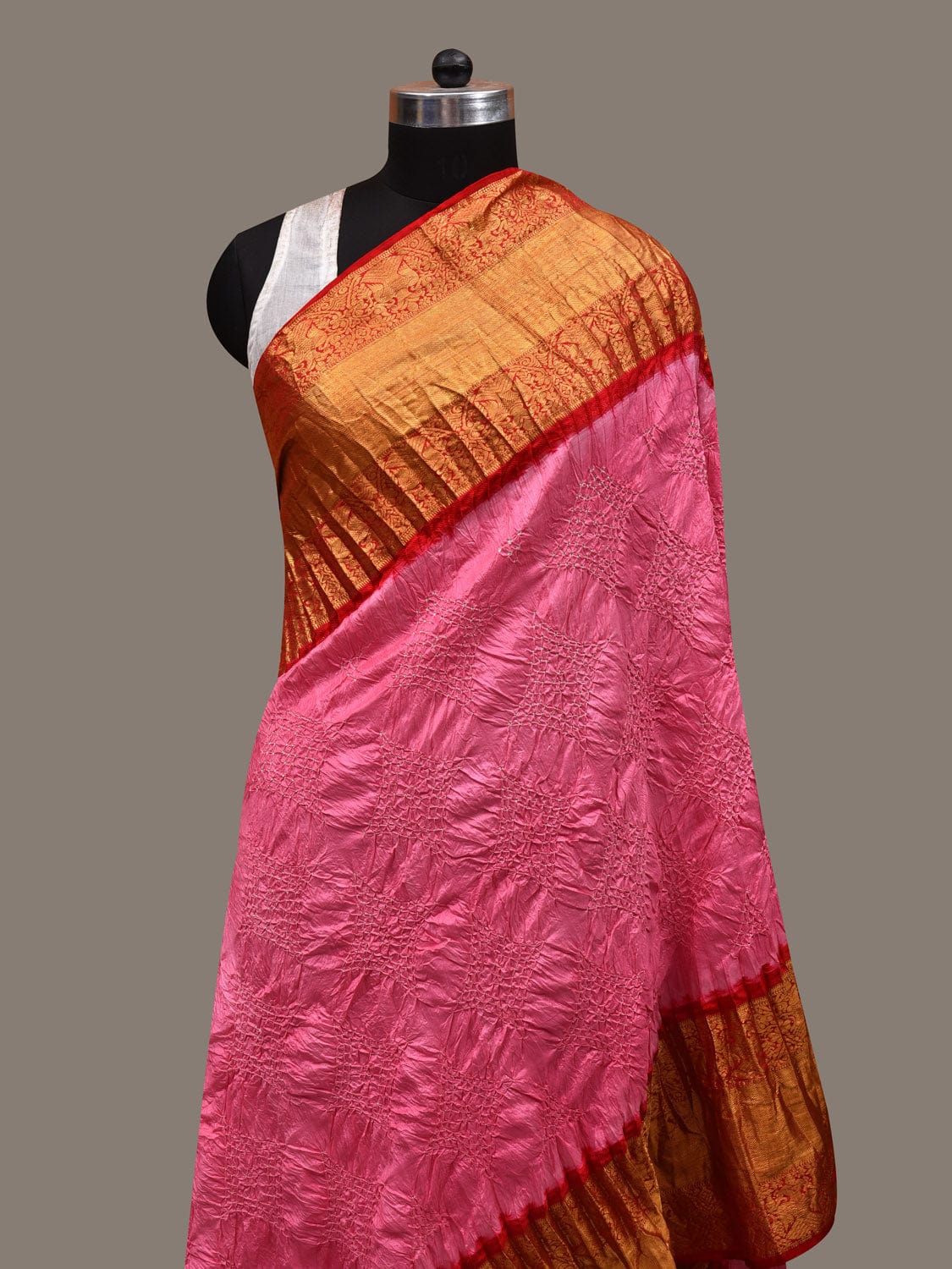 Pink and Red Bandhani Kanchipuram Silk Handloom Dupatta with Border Design ds2918