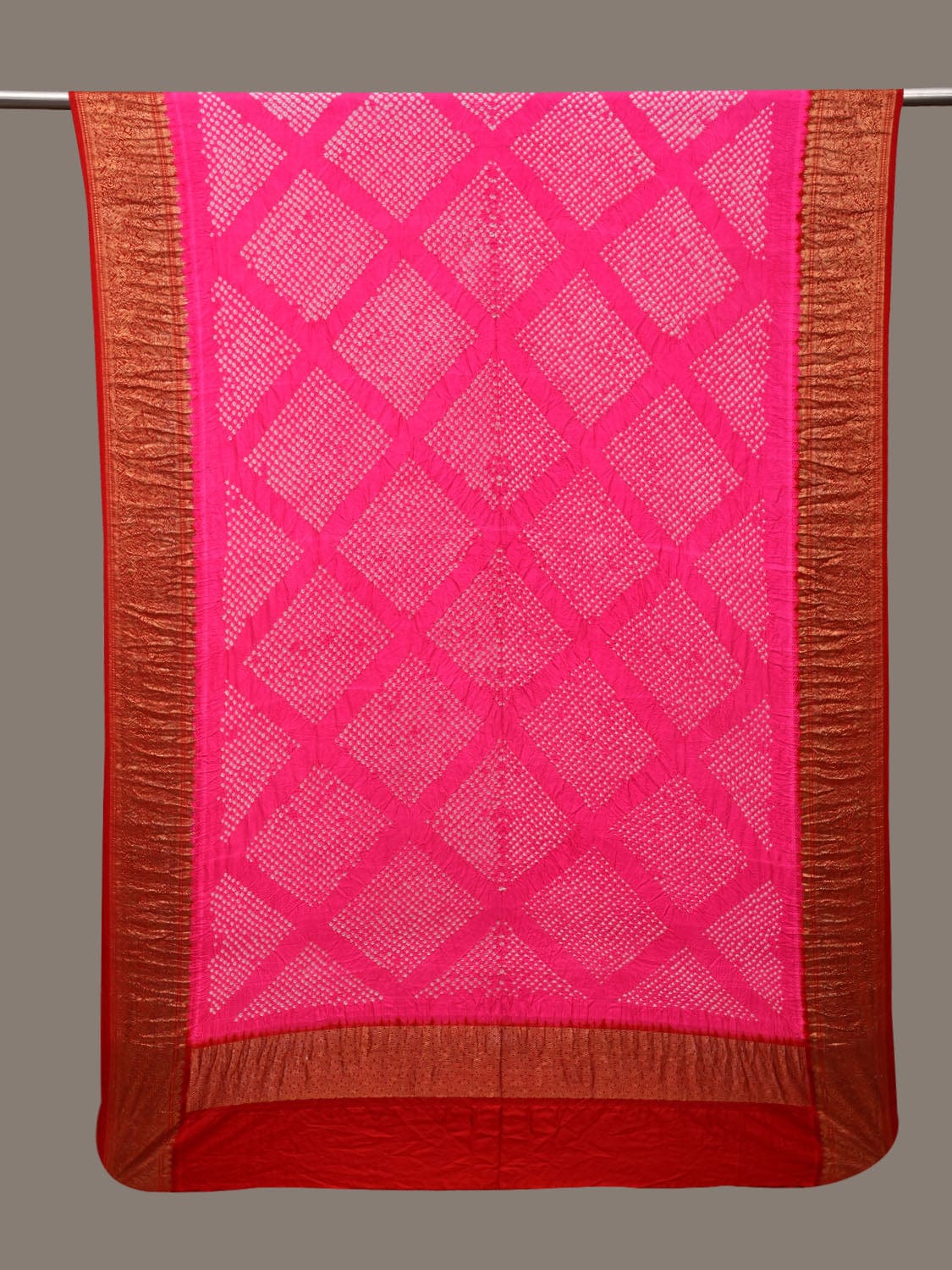 Pink and Red Bandhani Kanchipuram Silk Handloom Dupatta with Border Design ds2962