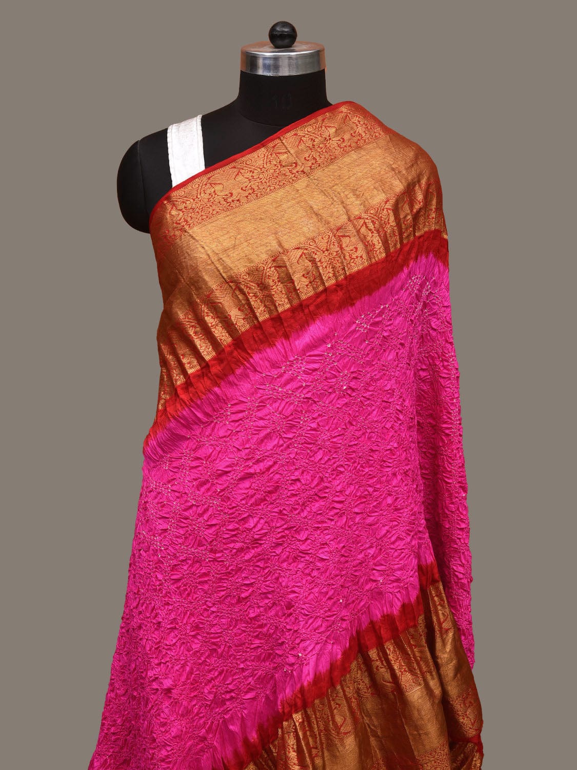 Pink and Red Bandhani Kanchipuram Silk Handloom Dupatta with Border Design ds3113
