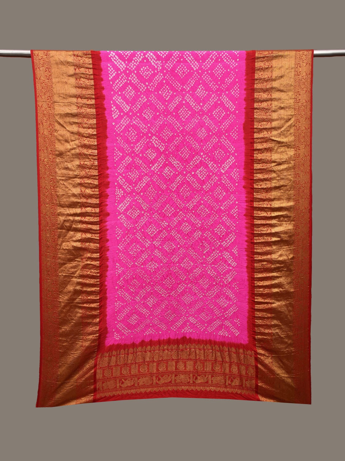 Pink and Red Bandhani Kanchipuram Silk Handloom Dupatta with Border Design ds3113