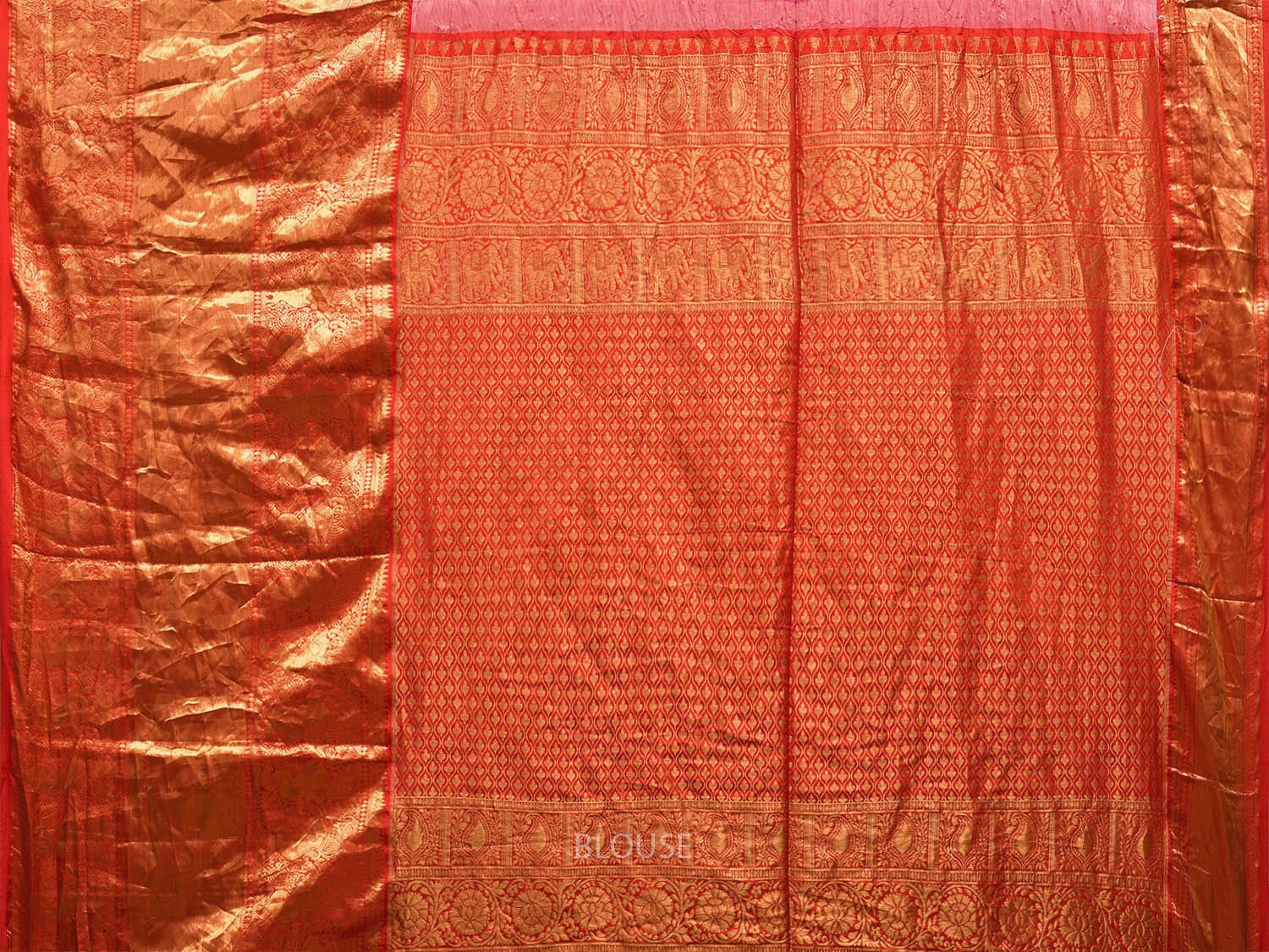 Pink and Red Bandhani Kanchipuram Silk Handloom Saree with Big Border and Pallu Design bn0501