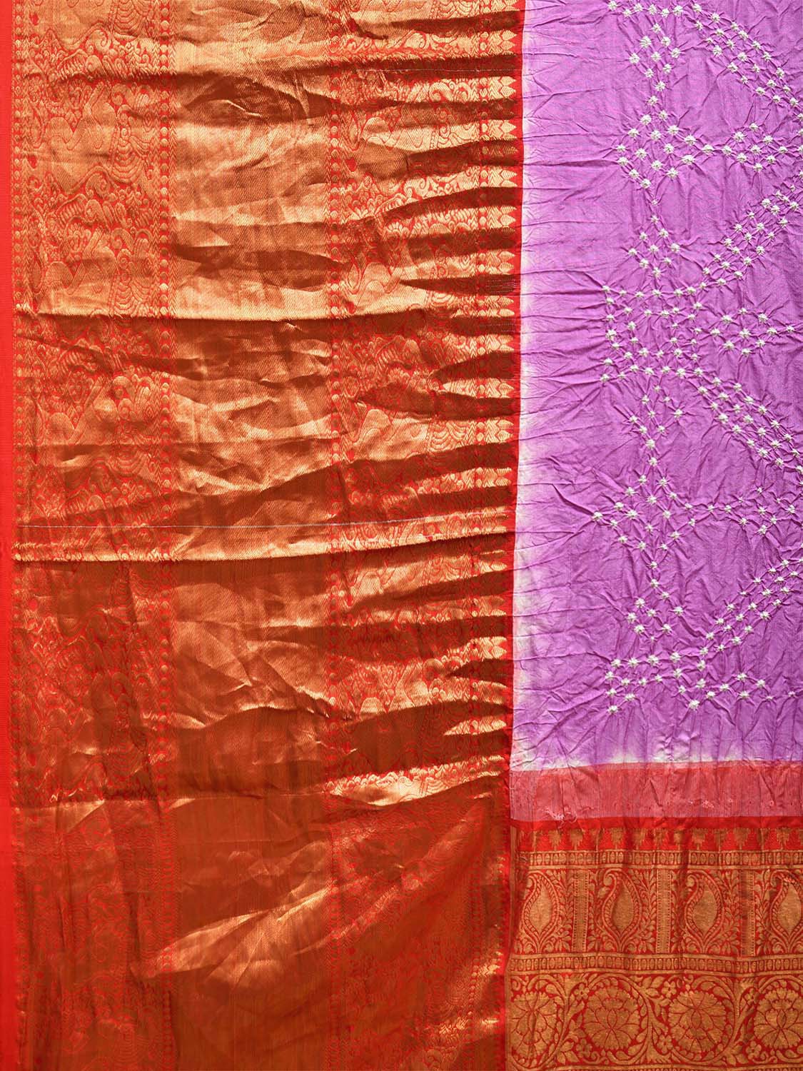 Pink and Red Bandhani Kanchipuram Silk Handloom Saree with Big Border and Pallu Design bn0501