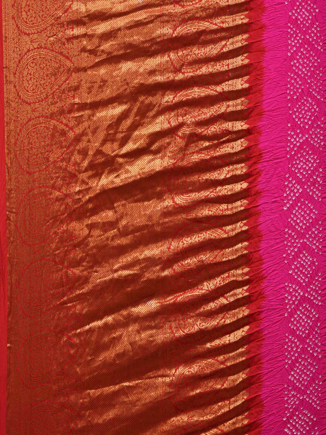 Pink and Red Bandhani Kanchipuram Silk Handloom Saree with Border Design bn0442