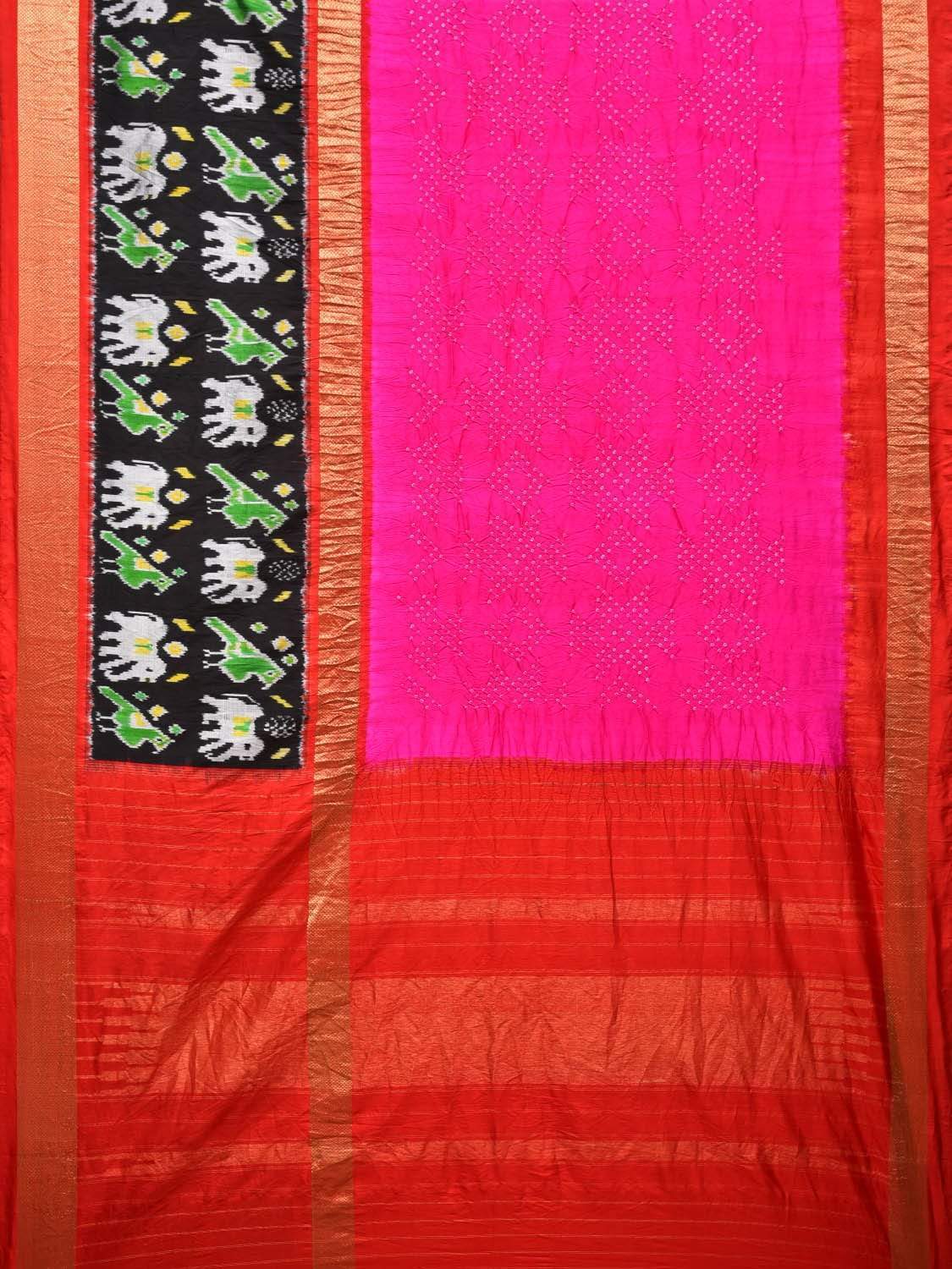 Pink and Red Bandhani Pochampally Ikat Silk Handloom Saree with Border Design bn0149