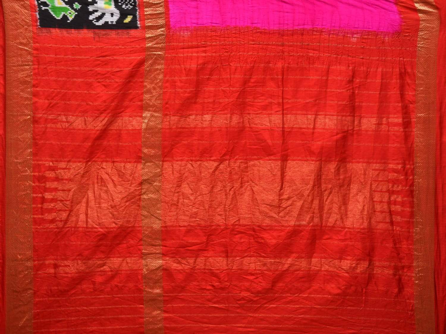 Pink and Red Bandhani Pochampally Ikat Silk Handloom Saree with Border Design bn0149