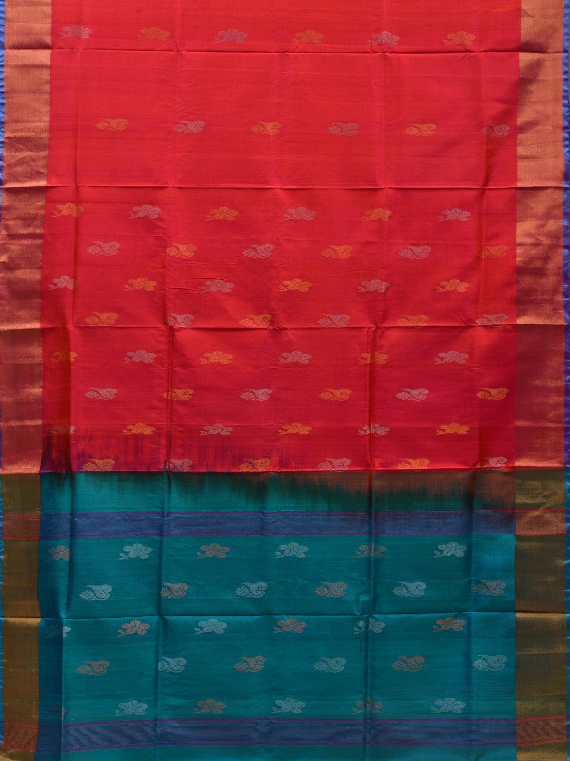 Pink and Teal Uppada Silk Handloom Saree with Body Buta Design u1832