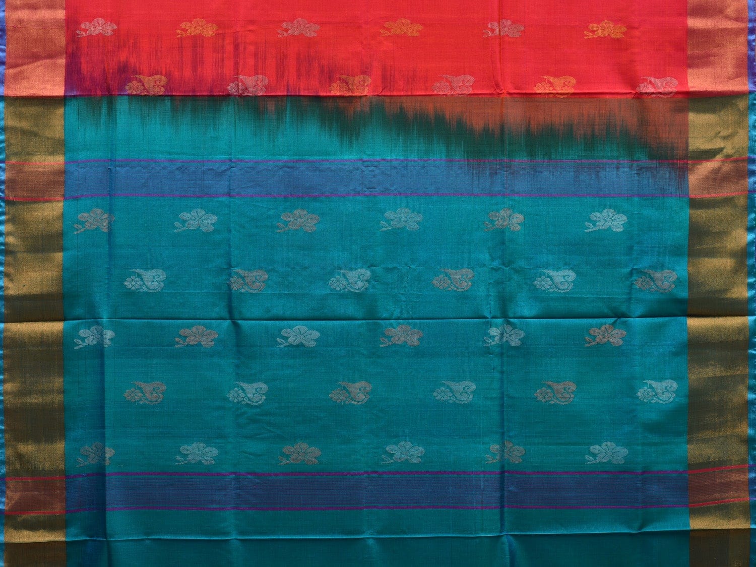 Pink and Teal Uppada Silk Handloom Saree with Body Buta Design u1832