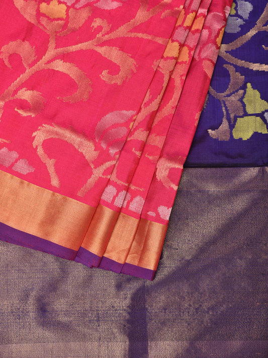 Pink and Violet Uppada Silk Handloom Saree with All Over Design u2048