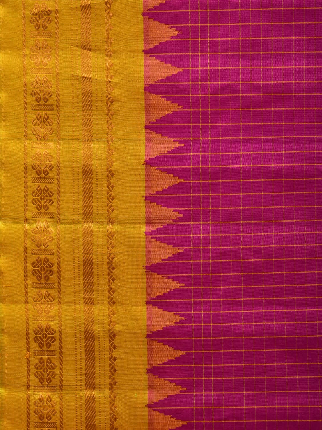 Pink and Yellow Gadwal Silk Handloom Saree with Checks and Border Design g0322