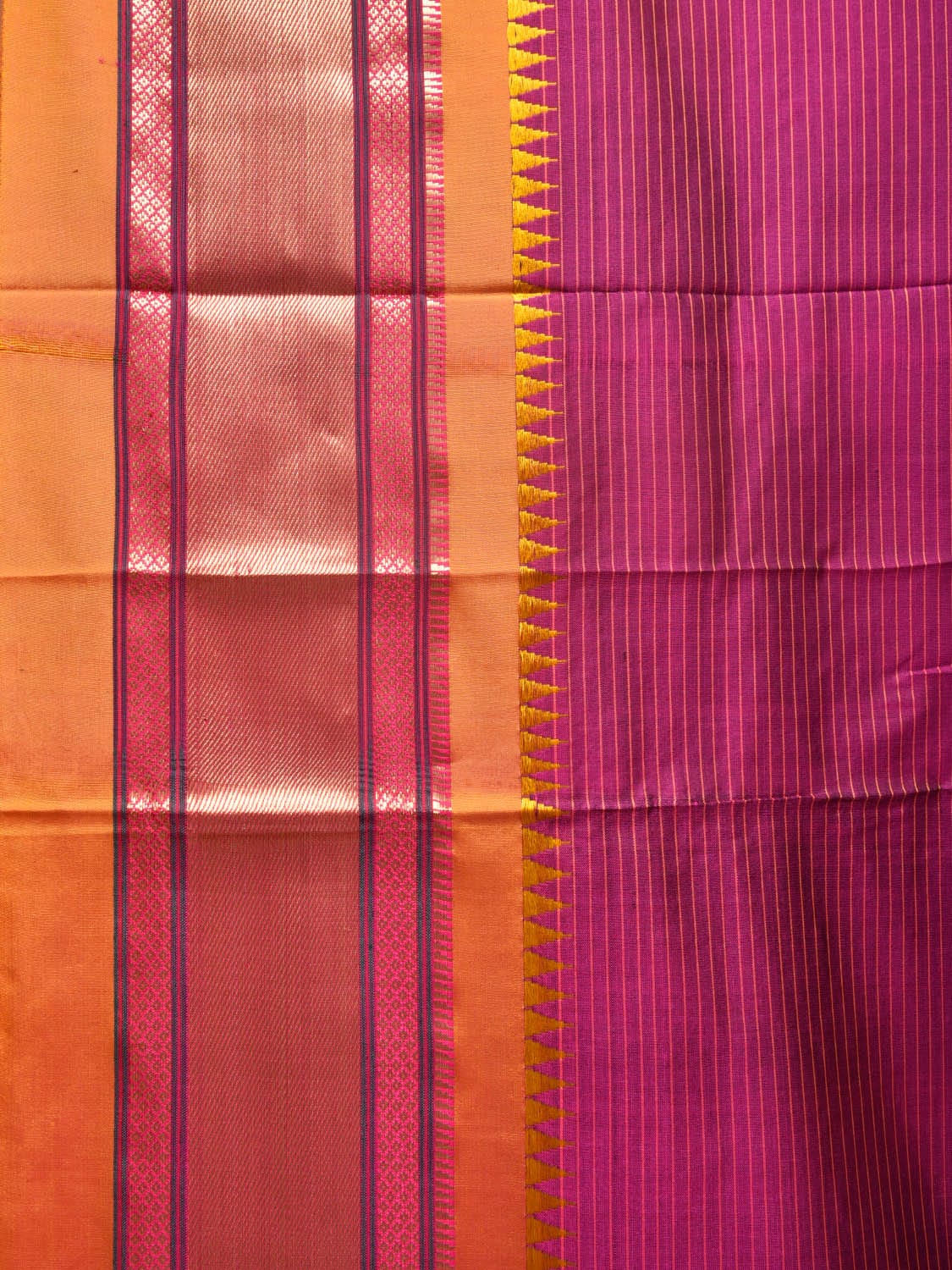 Pink and Yellow Narayanpet Silk Saree with Strips Design No Blouse np0783