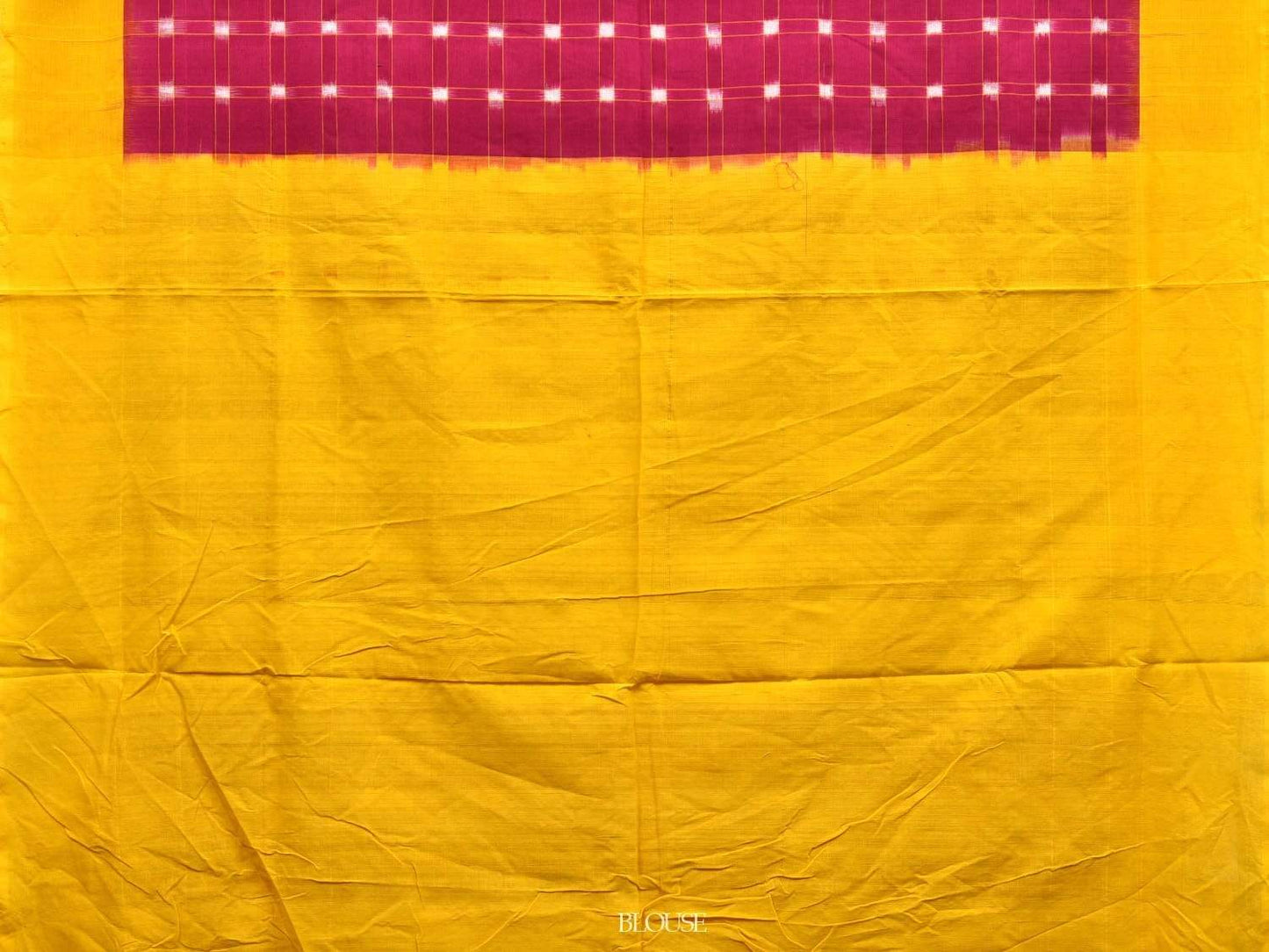 Pink and Yellow Pochampally Ikat Cotton Handloom Saree with Checks Design i0603