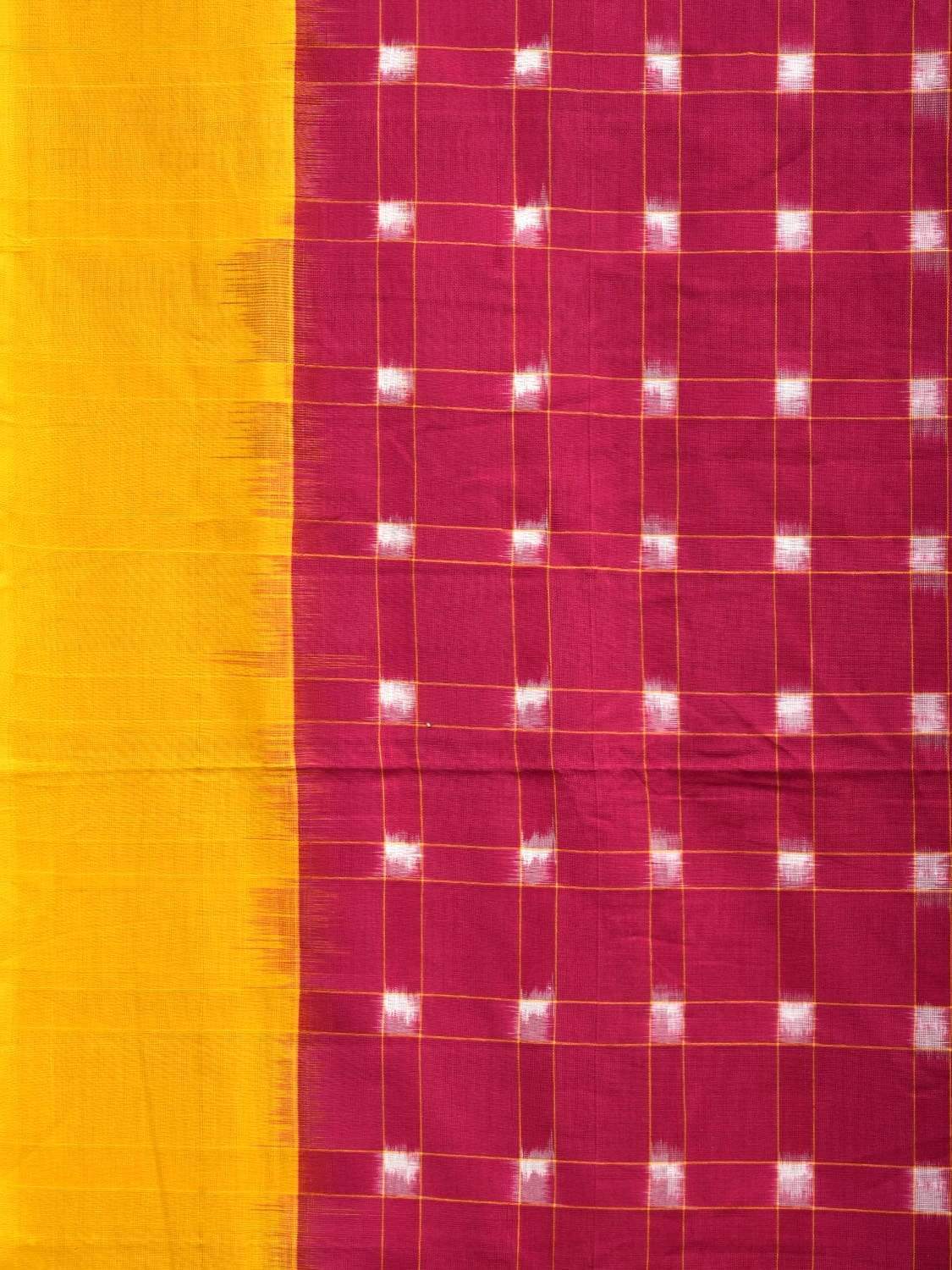 Pink and Yellow Pochampally Ikat Cotton Handloom Saree with Checks Design i0603