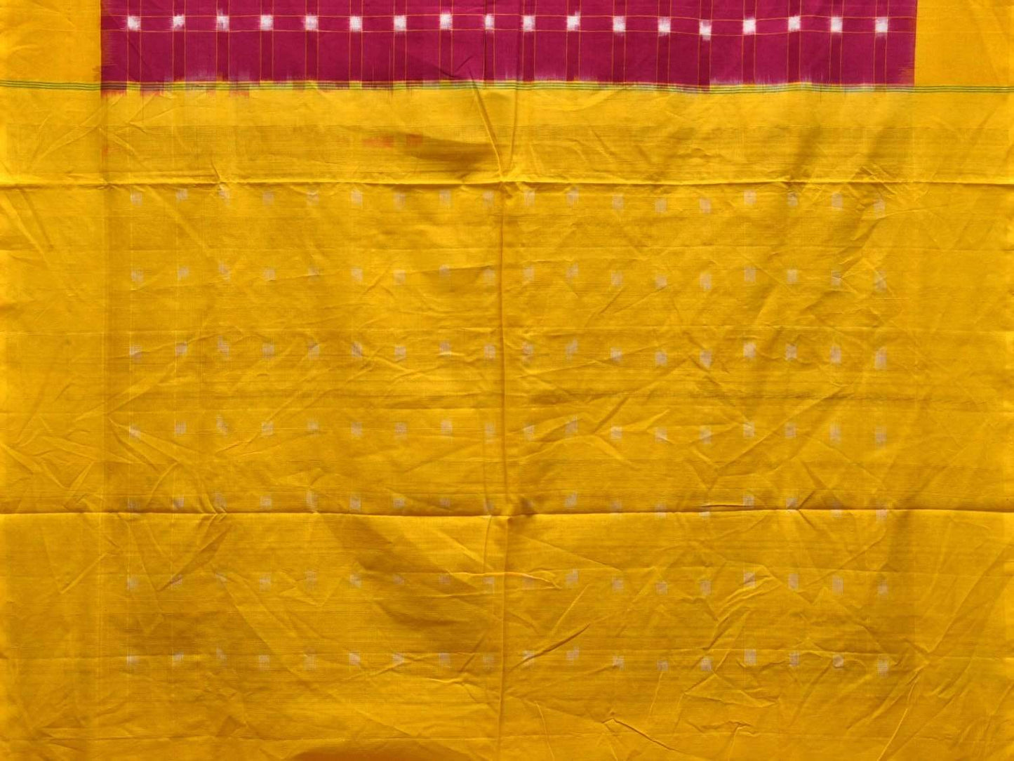 Pink and Yellow Pochampally Ikat Cotton Handloom Saree with Checks Design i0603