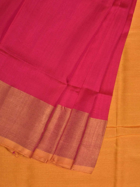 Pink and Yellow Uppada Silk Handloom Plain Saree with Contrast Pallu Design u1802