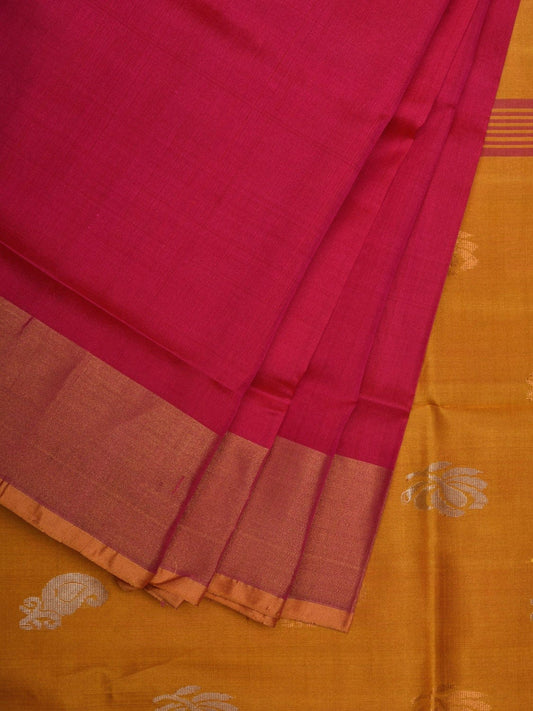Pink and Yellow Uppada Silk Handloom Saree with Body Buta Design u1829