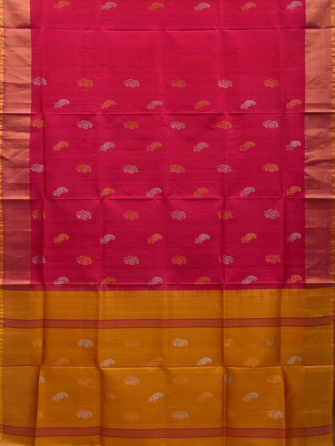 Pink and Yellow Uppada Silk Handloom Saree with Body Buta Design u1829