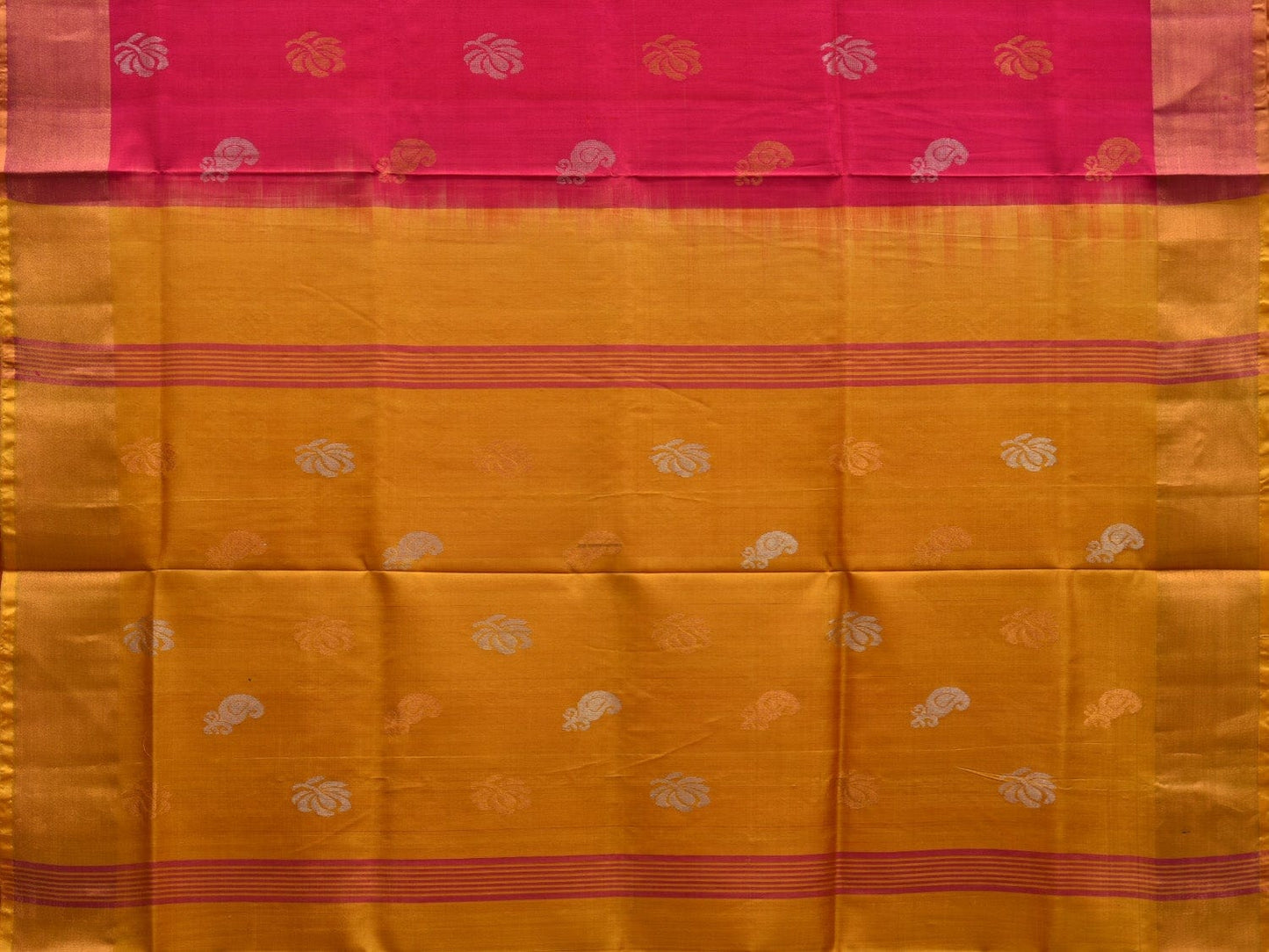 Pink and Yellow Uppada Silk Handloom Saree with Body Buta Design u1829